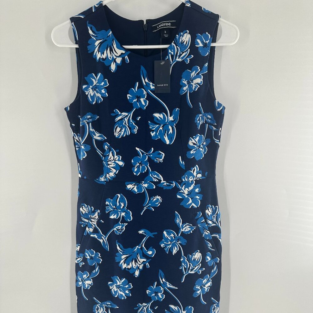 Land’s End Floral Print Ponte Sleeveless Sheath Dress Sz 2